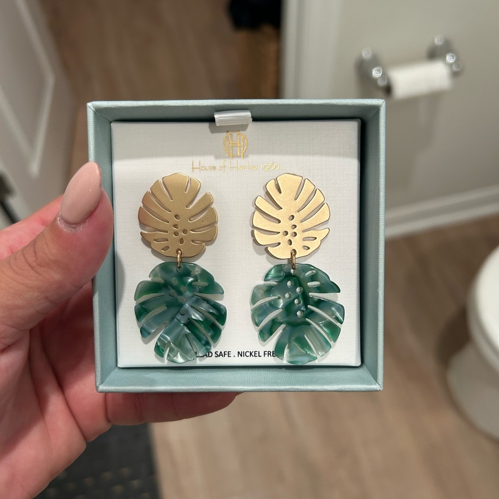 House of Harlow 1960 Gold and Green Leaf Earrings